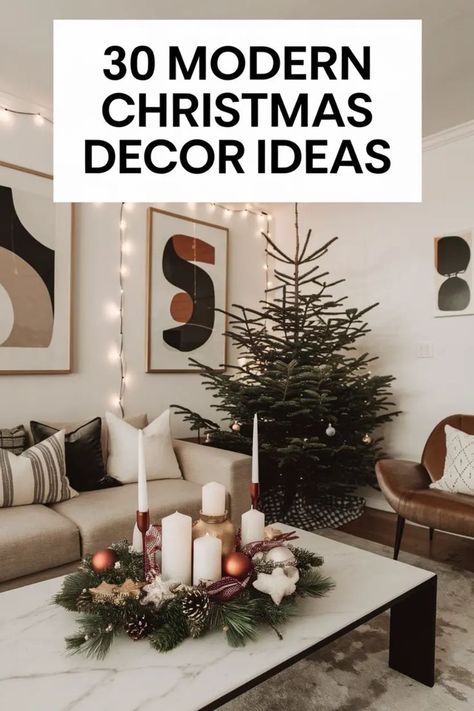 Christmas Tree Modern Minimalist, Modern Home Christmas Decor, Modern Christmas Decor Ideas, Giants Wreath, Contemporary Christmas Decor, Wreath Alternative, Modern Wreath, Modern Christmas Decor, Christmas Decorations Living Room