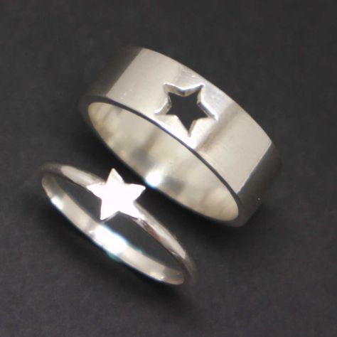 "Star Wedding and Engagement Ring. You will get a set of 2 rings or 1 ring of your choice. Please write your size at the personalize section. Base Material: 925 Sterling Silver Men Ring Depth: 7mm Women Ring Depth: 5mm Metal Stamped: 925 Thickness: 1.5mm Ring Size: We can make from US 4 - 14. We accept half-size. Please state after order. SPECIAL ANNOUNCEMENT 1. Please visit https://www.etsy.com/shop/yhtanaff for more designs. 2. Subscribe our newsletter to receive a Coupon Code for 10% discount His And Her Ring, Star Couple, Wedding And Engagement Ring, Bat Shape, Celestial Ring, Jewelry Accessories Ideas, New Rock, Funky Jewelry, Star Jewelry