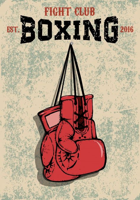 Vintage Boxing Posters, Gloves Illustration, Red Boxing Gloves, Boxing Posters, Bag Illustration, Boxing Club, Sports Logo Design, Vintage Box, Boxing Gloves