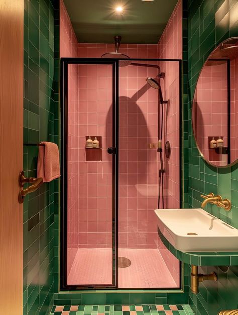 Drømme Bad, Colorful Bathrooms, Craft Spaces, Dream Apartment Decor, Tiny Bathrooms, Chic Bathrooms, Small Bathroom Ideas, Dream House Rooms, Tile Designs