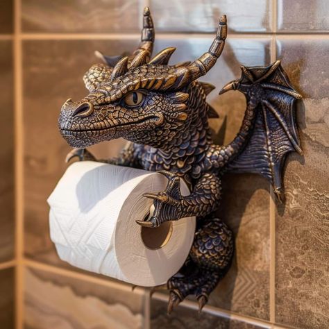 Dragon Core Aesthetic Room, Dragon Bathroom Decor, Dragon Bathroom, Dragon Lair Decorations, Dragon Wallpaper House, Dragon Furniture Decor, Photography Meme, Store Toilet Paper, Whimsical Bathroom