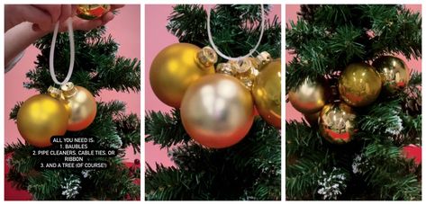 We tried the viral £1 TikTok bauble cluster hack — here's how it went Frosted Garland, Fir Christmas Tree, Felt Banner, Small Christmas Trees, Glass Bauble, Pipe Cleaners, Cable Tie, Viral Tiktok, Gold Christmas Tree