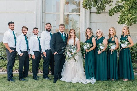 Teal Wedding Party Groomsmen, Teal And Gray Bridesmaid Dresses, Peacock Bridesmaid Dresses And Groomsmen, Teal Wedding Groomsmen, Dark Teal Groomsmen Attire, Teal Groomsmen Attire, Bridesmaid And Groomsmen Pictures, Teal Bridal Party, Teal Groomsmen