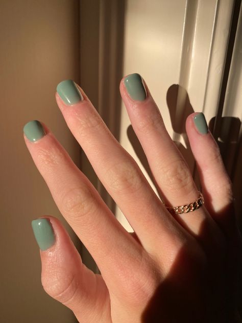 Painted Nails Solid Color, Light Forest Green Nails, Short Dip Nails Green, Short Gel Nails Pale Skin, Sage Dip Powder Nails, Green Spring Nails Short, Spring Nail Ideas Dip Powder, Nail Colours Pale Skin, Natural Spring Nails Simple