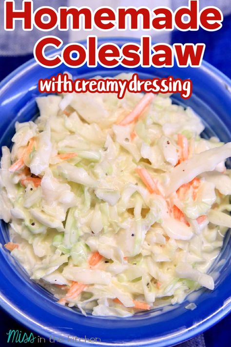 Homemade Coleslaw is a quick side dish to add to any dinner menu. Shredded cabbage and carrots with a creamy dressing that will compliment sandwiches, BBQ and more. Irish Coleslaw 12 Tomatoes, Creamy Coleslaw Recipe Mayonnaise, Coleslaw With Vinegar Dressing, Creamy Coleslaw Recipe, Homemade Coleslaw Dressing, Creamy Coleslaw Dressing, Coleslaw Dressing Recipe, How To Make Coleslaw, Best Coleslaw Recipe