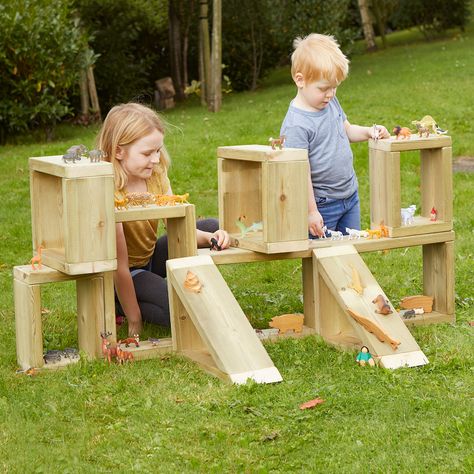 Outdoor Small World, Backyard Playset, Outdoor Play Space, Outdoor Learning Spaces, Diy Montessori, Outdoor Play Spaces, Backyard Kids Play Area, Wooden Building, Wooden Building Blocks