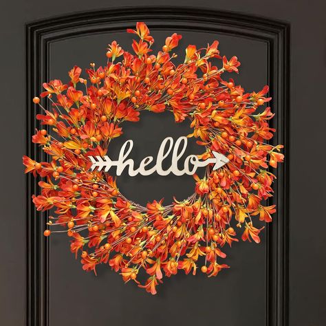 Love this wreath Front Door Foyer, Fall Wreaths For Front Door, Fall Front Door Decor, Outdoor Thanksgiving, Wreath Stand, Butterfly Wall Decals, Autumn Wreaths For Front Door, Outdoor Doors, Door Wreaths Fall