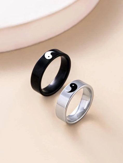 Ying Yang Jewelry, Relationship Jewelry, Yin Yang Pattern, Bff Jewelry, Best Friend Bracelets, Embellished Fashion, Edgy Jewelry, Silicone Wedding Rings, Cute Couple Gifts