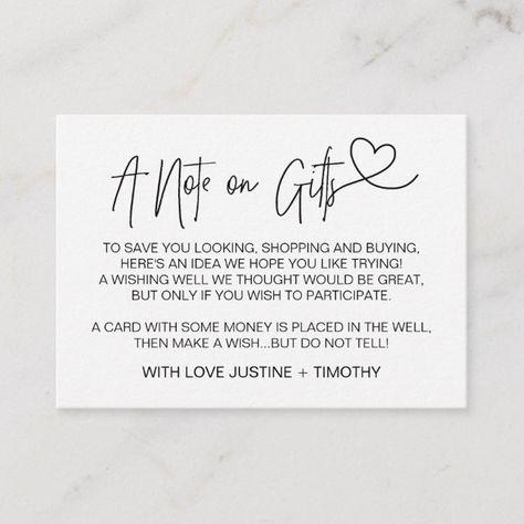 A Note On Gifts, Note On Gifts, Wishing Well Wedding, Bday Themes, Wedding Wishing, Bridal Registry, Wedding Money, Black Invitation, Engagement Announcement