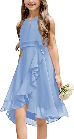 Galawaqe Kids A-Line Halter Neck Chiffon Junior Bridesmaid Dresses Fancy Girl Dress Wedding Elegant Party Gown 5-14 Years Bridesmaid Dresses Fancy, Fancy Girls, Cute Maxi Dress, Dresses Fancy, Exquisite Gowns, Wedding Elegant, Wedding Dresses For Girls, Party Gown, Junior Bridesmaid Dresses