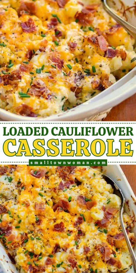 Try this low-carb-friendly Thanksgiving side dish idea! This delicious Loaded Cauliflower Casserole recipe combines steamed cauliflower, cream cheese, sour cream, sharp cheddar, Monterey Jack, bacon, and chives. Make this keto-friendly meal and add to your easy Christmas side dish! Cauliflower Side Dish, Cauliflower Casserole Recipes, Thanksgiving Vegetables, Loaded Cauliflower Casserole, Thanksgiving Food Sides, Loaded Cauliflower, Christmas Side Dishes, Steamed Cauliflower, Thanksgiving Side Dish