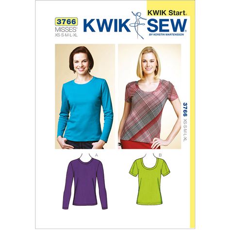 Misses Tops Kwik Sew Sewing Pattern No. 3766. Sewing Top Pattern, Kwik Sew Patterns, Sew Patterns, T Shirt Pattern, Womens Knit Tops, Shirt Sewing Pattern, Top Sewing, Kwik Sew, Top Sewing Pattern