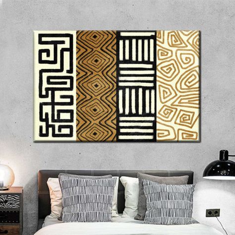 Elephant Stock Abstract African Patterns Multi Piece Canvas Print - Wayfair Canada Black And Brown Wall Art, African Contemporary Decor, Wide Wall Art, African Interior Design Living Rooms, Afro Chic Home Decor, African Texture, African Decor Bedroom, African Decor Living Room, Modern African Decor