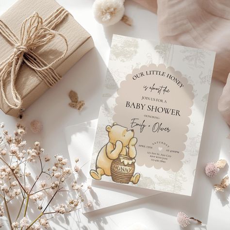 Winnie The Pooh Shower Invitations, Winnie The Pooh Baby Shower Invites, A Little Honey Is On The Way, Winnie The Pooh Baby Shower Invitations, Winnie The Pooh Invitation Template, Winnie The Pooh Invitations, Baby Shower Invitations Templates, Pooh Invitation, Cute Invitation