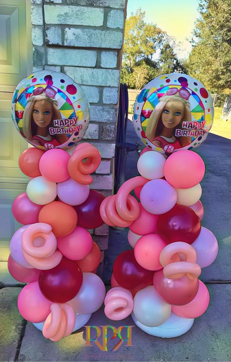 Barbie Balloon Columns, Barbie Theme Balloon Decoration, Barbie Birthday Balloon Garland, Malibu Barbie Balloon Arch, Hot Pink Balloon Garland Barbie, Barbie Themed Baloon Arch Kit, Hero Girl, Balloon Columns, Barbie Party