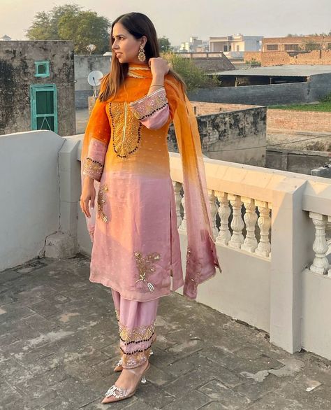 Double Shaded Suits Punjabi, Double Shade Suit Designs, Poetic Aesthetic, Suits Punjabi, Indian Fashion Trends, Couples Hugging, Rangoli Border, Boutique Suits, Bridal Dress Fashion