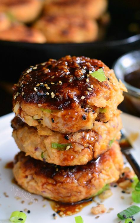 Teriyaki Rice and Salmon Patties. from willcookforsmiles.com Rice Patties Recipe, Rice And Salmon, Salmon Dinners, Rice Patties, Canned Salmon Patties, Salmon Appetizer Recipes, Rice Salmon, Fried Salmon Patties, Teriyaki Rice