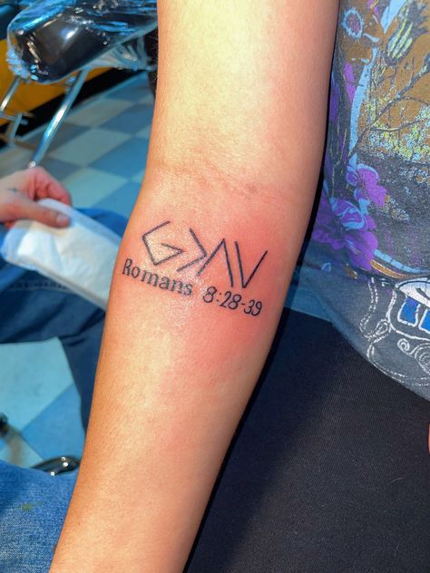 #tattoo #god #christian #christiantattoo Romans 8 28 Tattoo, Christian Tats, 28 Tattoo, Tattoo God, God Christian, Romans 8, Greater Than, God Is, Tatting