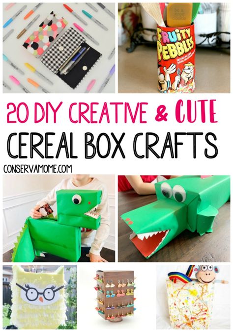 Ready to upcycle your old cereal boxes? Check out 20 DIY Creative & Cute Cereal Box Crafts you can make! Cereal Box Crafts Diy, Crafts With Cereal Boxes, Repurpose Cereal Boxes, Cereal Crafts, Cereal Box Crafts, Cereal Box Projects For School, Cereal Box Valentine Boxes, Cereal Box Craft For Kids, Cereal Boxes Diy