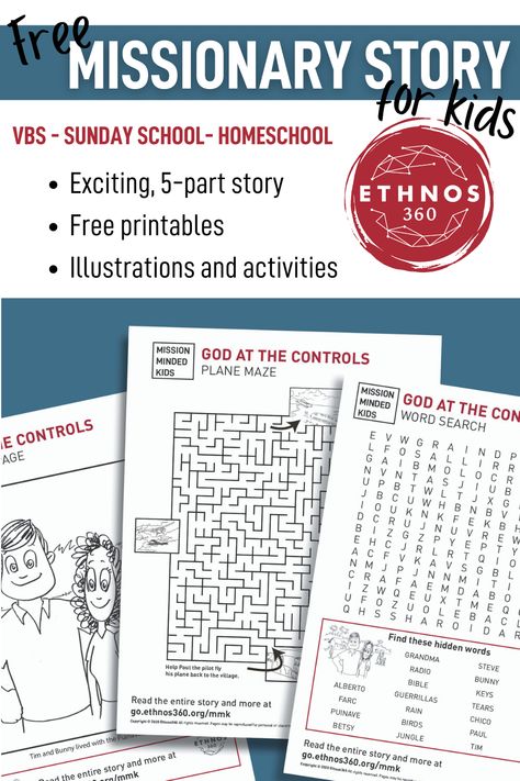 God at the Controls- Free 5-part Missionary Story from Ethnos360. Great for use at VBS, Sunday School, Children's Church or in your homeschool. Free to download and print! Missionary Stories For Kids, Missionary Crafts For Kids, Childrens Ministry Director, Free Sunday School Lessons, Kids Church Activities, Kids Word Search, Kids Church Lessons, Homeschool Fun, Kids Sunday School Lessons