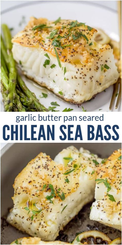 You don't have to be a chef to cook up perfectly seared sea bass. You only need ghee, garlic, lemon, and, of course, fresh Chilean sea bass and my easy-to-follow instructions. You'll be so proud of yourself and want to make this dish again and again. #seafoodrecipe #seabass #chileanseabass #easydinner #dinneridea #whole30recipe Pan Seared Chilean Sea Bass Recipe, Sea Bass Recipes Healthy, Sea Bass Fillet Recipes, Seared Chilean Sea Bass Recipe, Healthy Seafood Dinners, Sea Bass Recipes, Fish Dinner Recipes, Seafood Entrees, Proud Of Yourself