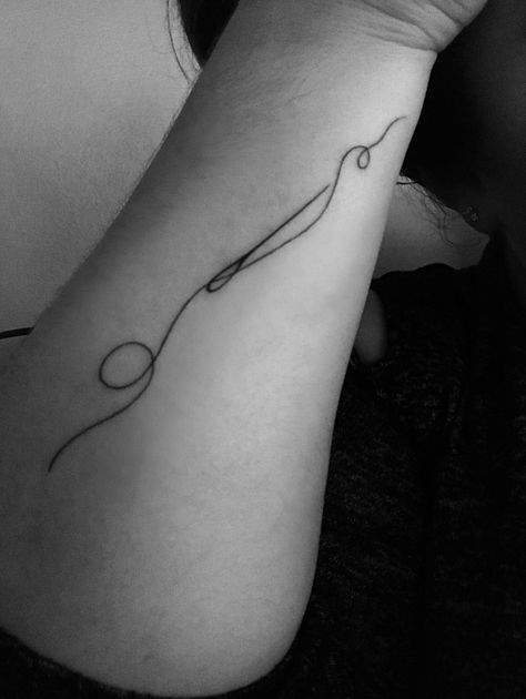 Needle and thread tattoo Quilter Tattoo, Needle And Thread Tattoo, Written Tattoos, Thread Tattoo, Folklore Tattoo, Sewing Tattoos, Knitting Tattoo, Professional Tattoo Kits, Needle Tattoo