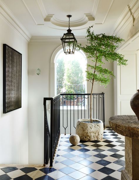 Stair Landing Ideas, 1920s Architecture, Nate Jeremiah, Landing Ideas, Manhattan Penthouse, Nate And Jeremiah, Checkered Floor, Jeremiah Brent, Stair Landing