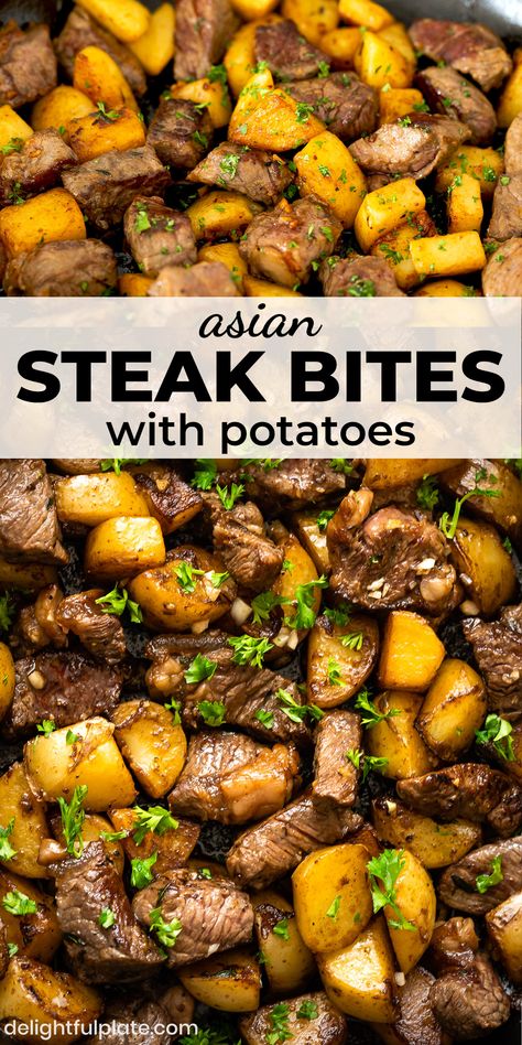 Dinner Recipes Asian, Steak Bites And Potatoes, Asian Steak, Beef Cubes, Asian Steak Bites, Crockpot Recipes Beef Stew, Recipes Asian, Potato Dinner, Ground Beef Recipes For Dinner