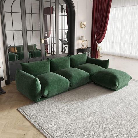 PRICES MAY VARY. ⛅[Impressive Style] High-level chenille upholstery with distinguished fluffy texture grants skin-friendly and comfortable experience. This green sofa chair, as round and plump in appearance as a big cake, make an ideal addition to your living room, bedroom, guest room, lounge home, extra room, etc. ⛅[Extra Comfort] Made of high-quality chenille, the couch is wear-resistant, wrinkle resistant, hard to deform, and as new as new after long use. Built in high resilience sponge for m Green Couches, U Couch, Small Sectional Sofa, U Shaped Sectional Sofa, Green Couch, Sofa Legs, U Shaped Sectional, Inspire Me Home Decor, Beautiful Sofas