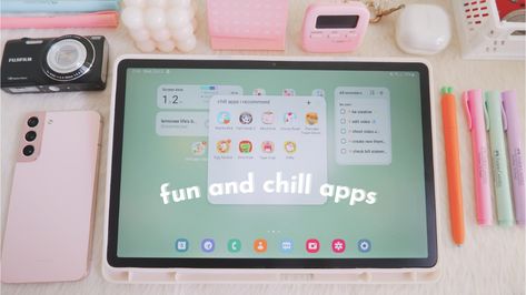 chill apps to download when you're bored ☁️ samsung galaxy tab ✨️ ~ full video in my YT channel // link in bio #games #recommendedapps #samsunggalaxy #lemoneelife Galaxy Tablet Aesthetic, Samsung Tablet Homescreen Ideas, Cute Wallpaper For Tablet Samsung, Galaxy Tab Aesthetic, Samsung S6 Lite Aesthetic, Samsung Tablet Wallpaper Aesthetic, Samsung Tablet Aesthetic, Tab Aesthetic, Samsung Apps