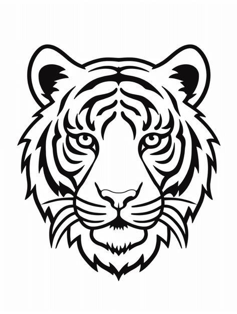 Easy Tiger Painting, Tiger Template Free Printable, Drawing Tiger Easy, Easy Tiger Drawing Simple, Tiger Simple Drawing, Tiger Clipart Black And White, Tiger Face Stencil, Tiger Head Outline, Tiger Drawing Simple