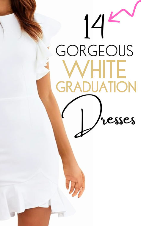 White grad dresses for 2024, white graduation dresses, best graduation dresses, grad dresses for high school, college graduation dresses White Graduation Dress High School, White Grad Dresses, Black Graduation Gown, White Graduation Dresses, Graduation Dress High School, Graduation Dress College, White Dresses Graduation, School Shorts, Graduation Gown