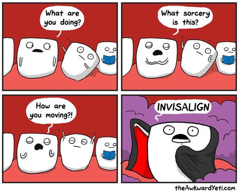 Dental Comics, Ortho Marketing, Biology Jokes, Dentistry Humor, Teeth Humor, Awkward Yeti, The Awkward Yeti, Dental Posters, Dentist Humor