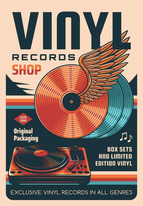 Vinyl records shop or store vector retro poster Promo Banner, Dj Record, Shop Vector, Vinyl Record Shop, Vinyl Record Store, Vinyl Disc, Dj Logo, Vinyl Poster, Vinyl Store