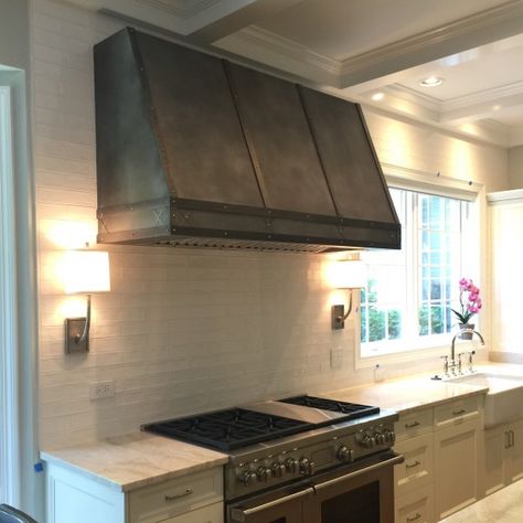 RH-4-darkened steel Range Hood Kitchen, Zinc Range Hood, Metal Range Hood, Hood Kitchen, Kitchen Vent Hood, Oven Hood, Kitchen Vent, Kitchen Exhaust, Kitchen Design Pictures