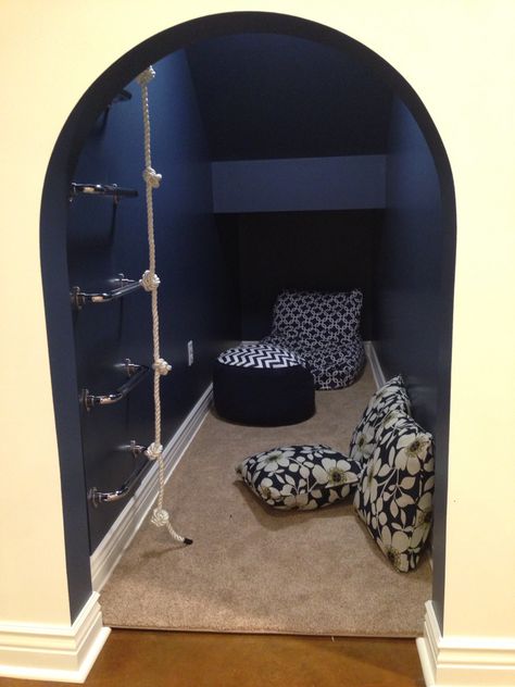 Play area under stairs beside bunks Under The Stairs Sensory Room, Play Corner Under Stairs, Under Stairs Fort, Under Stairs Sensory Den, Under Stair Kids Space, Under Stairs Play Area, Closet Play Area, Under The Stairs Kids Space, Understairs Kids Space Play Areas