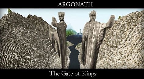 Argonath - The Gate of Kings Minecraft Project Minecraft Castle Builds, Lotr Minecraft, Minecraft Amazing Builds, Minecraft L, Minecraft Building Designs, Minecraft Statues, Minecraft Banner Designs, Minecraft Banners, Minecraft Pictures