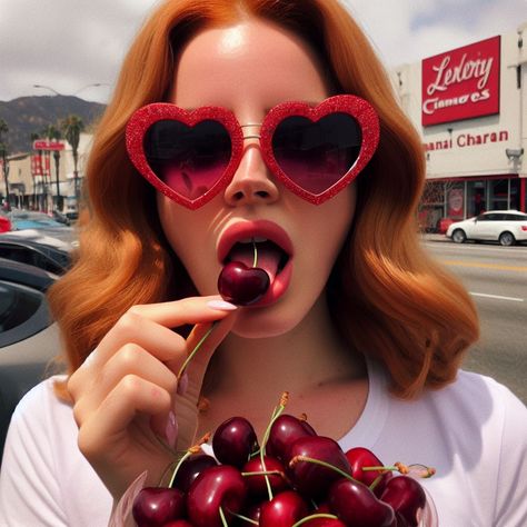 Lana Del Rey Cherry Aesthetics, Cherry Lana Del Rey Aesthetic, Lana Del Rey Red, Twd Comics, Aviation Humor, Lana Rey, Red Glasses, New Year New Me, Heart Sunglasses