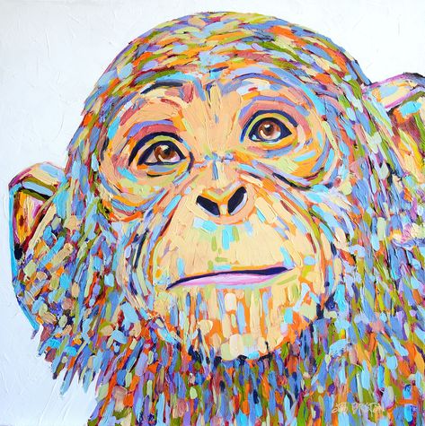 "Chimp Love" by Deb Breton. Paintings for Sale. Bluethumb - Online Art Gallery Monkey Painting, Baby Artwork, Gesso Painting, Gesso On Canvas, Thick Paint, Jane Goodall, Monkey Art, Modern Fine Art, Baroque Art