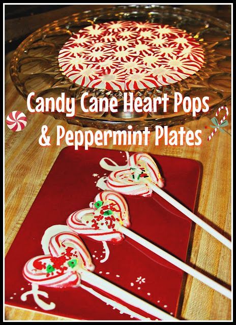 Christmas Candy Cane Heart Pops and Peppermint Plates Peppermint Plates, Candy Cane Heart, Mini Candy Canes, Easy Christmas Treats, Peppermint Christmas, Melting White Chocolate, Chocolate Lollipops, Fun Christmas Crafts, Candy Desserts