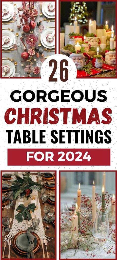 26 DIY Gorgeous Christmas Table Settings for 2024 Christmas Tablescapes Elegant, Christmas Dinner Decorations, Hosting Christmas Dinner, Table Setting Ideas, Party Tablescapes, Holiday Dinner Party, Christmas Dinner Table, Hosting Christmas, Traditional Christmas Decorations