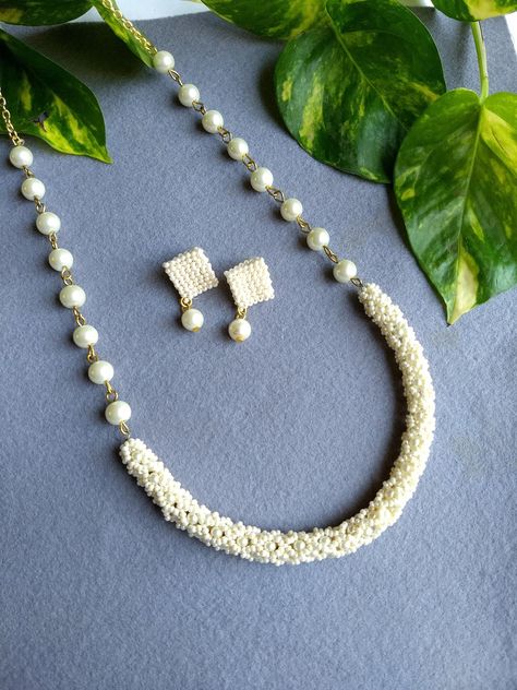 Long Tassel Earrings, Handmade Beaded Necklaces, Beaded Rope, Set Jewelry, Small Shops, Handmade Jewelry Designs, Necklace And Earring Set, White Necklace, Necklace Online