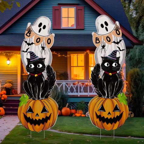 Halloween Kids Crafts, Halloween Yard Signs, Halloween Lawn, Wood Sign Ideas, Creative Pumpkin Carving, Large Stuffed Animals, Halloween Wood Crafts, Pumpkin House, Halloween Pumpkin Designs