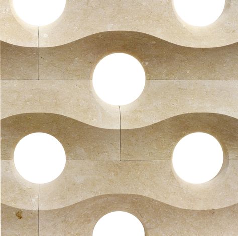 Born within the "I Marmi del Doge" project, this modular partition wall makes of a series of circular voids its distinguishing feature, reinterpreting the fretwork in the "loggia" of the Doges Palace in Venice. Our "ducale" dividing wall from the "Muri di Pietra" collection. Marble Room, Marble Trend, 3d Wall Tiles, Wall Tiles Design, 3d Cnc, Display Banners, Beige Stone, Stone Panels, 3d Decor