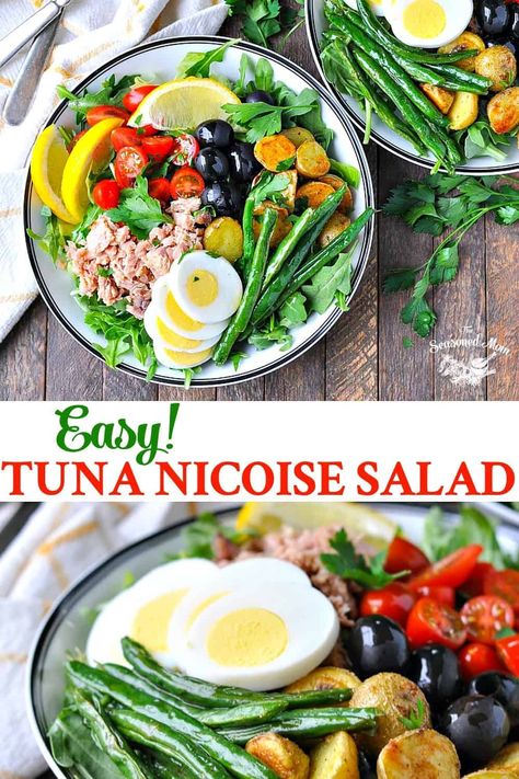 This classic Nicoise Salad is a simple, fresh, and easy lunch or dinner option! Tuna Recipes | Tuna Salad | Salad Recipes Healthy | Salads Tuna Noise Salad, Tuna Salad Salad, Tuna Salads, Salad Recipes Healthy, Recipes Tuna, Tuna Nicoise Salad, Marinated Cucumbers, Recipes Salads, Spaghetti Meat Sauce