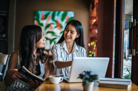 Two beautiful women talking everything together at coffee shop cafe Photo | Free Download Talking Photography, At Coffee Shop, Cafe Photo, Women Talking, Coffee Shop Photography, Communication Studies, Healthy Communication, People Talking, Women Talk