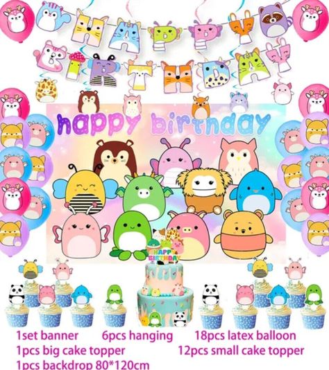 SQUISHMALLOWS Party Decoration Balloon Banner Backdrop Tableware Plates Super cute for every Squishmallow fan, you get what you see in the picture, whats included underneath each picture, please allow 2 to 3 weeks for delivery since is the newest and super hot design CHOKING HAZARD – Children under 8 yrs. can choke or suffocate on uninflated or broken balloons. Adult supervision required. Keep uninflated balloons from children. Discard broken balloons at once. Kawaii Party Ideas, Squishmallow Birthday Party Ideas, Squishmallows Party, Squishmallow Birthday Party, Squishmallow Party, Squish Mellow, Decoration Backdrop, Decoration Balloon, Sleepover Birthday Parties