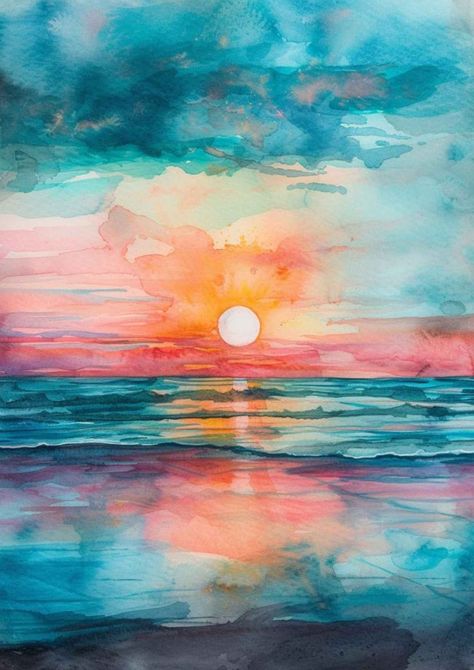 Discover a vibrant collection of 30 watercolor sunset painting ideas that will inspire your next masterpiece. From tranquil beach scenes to fiery skies, each idea is a burst of color and creativity. Perfect for artists of all levels, these watercolor sunsets are a great way to enhance your painting skills. Plus Free Watercolor Stencils! ! #WatercolorSunset #SunsetPainting #ArtInspiration #WatercolorIdeas #PaintingTutorial #ArtistsOfPinterest #SunsetArt Sunrise Watercolor Painting Sky, Watercolor Sunsets For Beginners, Watercolour Beach Scenes, Abstract Sunset Art, Watercolor Ocean Sunset, Watercolor Ocean Painting, Sunset Watercolor Painting Easy, Watercolor Sunset Tutorial, Beach Watercolor Paintings