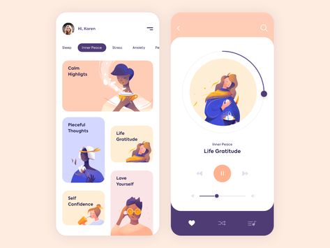 Meditation App Design, Meditation App Ui, App Mobile Design, Creative App Design, Application Ui Design, App Design Trends, To Do App, Ui Design Mobile, Ui Ux 디자인