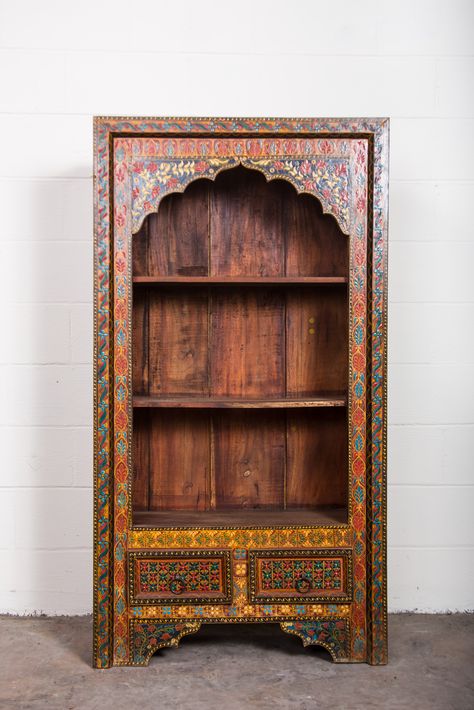 Bookshelf, Indian, South Asian Decor, South Asian Inspired Home, Indian Inspired Furniture, Desi Furniture, Indian Aesthetic Furniture, Moroccan Bookshelf, Moroccan Bookcase, Hand Painted Bookshelf, Altar Bookshelf